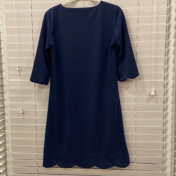 Vera Fishbaugh Navy Blue Understated Elegant Dress w/ Detail on Sleeves/Hem szS - Picture 6 of 9
